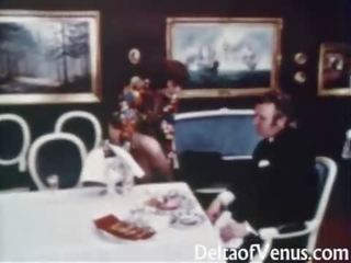 Vintāža netīras video 1960s - matainas perfected brunete - tabula par trīs