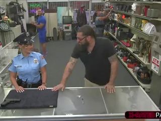 Voluptuous Police woman wants to pawn her weapon and ends up fucked by Shawn