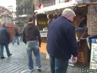 Granny tourist jumps on putz