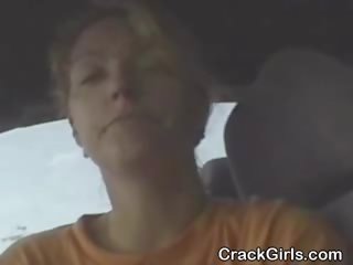 Grown Blonde Crack prostitute Sucking shaft In Public Car