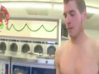 Clothed milfs swallow dong at laundrette