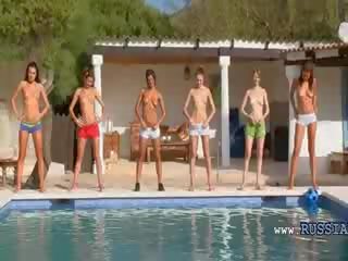 Six naked girls by the pool from europe