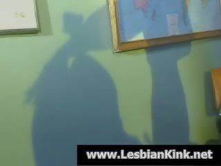 Lesbians in latex spanking their grand round asses